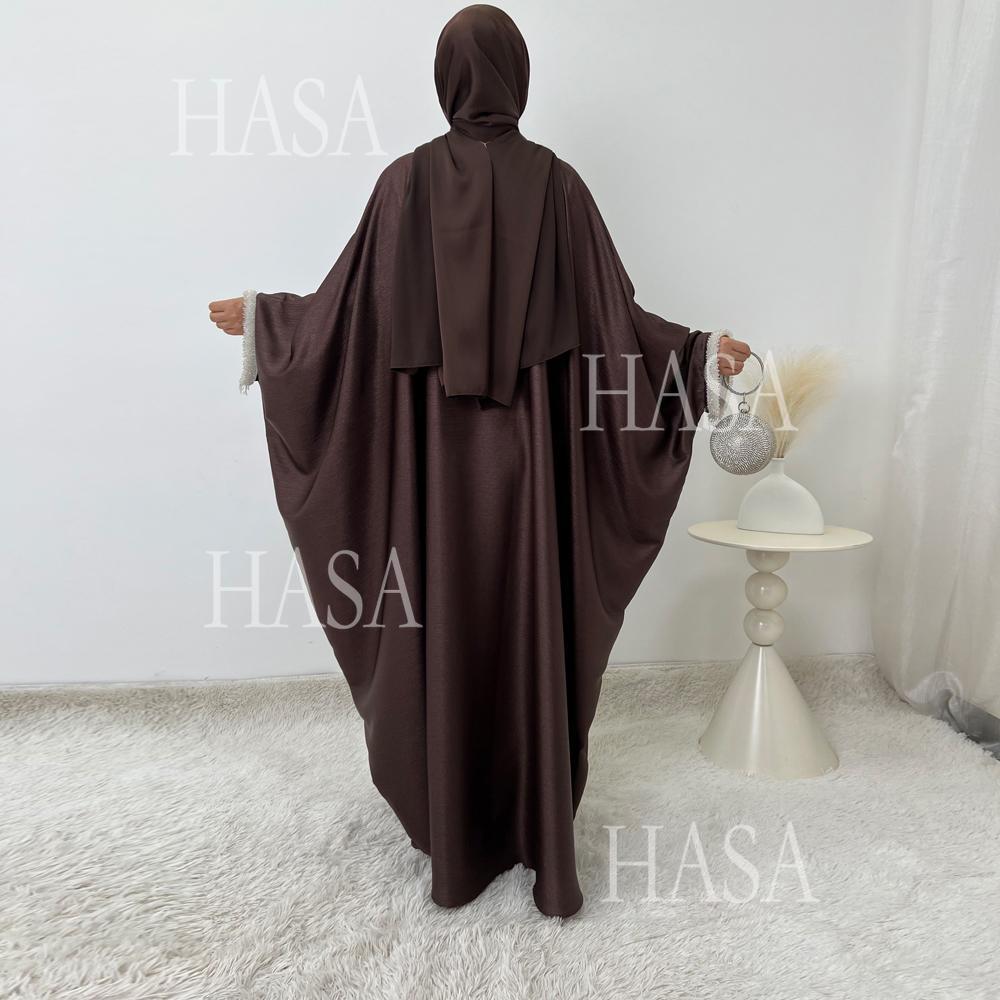 HS6496 Simple and Elegant Bat Sleeve Beaded Robe Dress (headscarf Not Included)