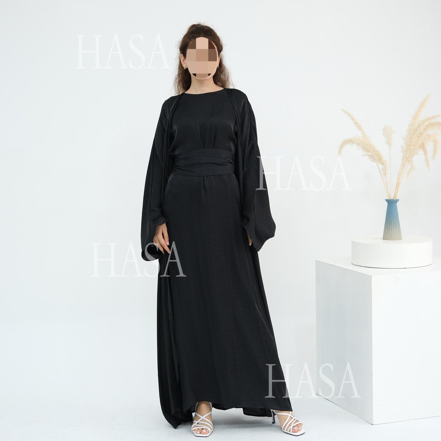 HS6530 Solid color simple two-piece long skirt suit