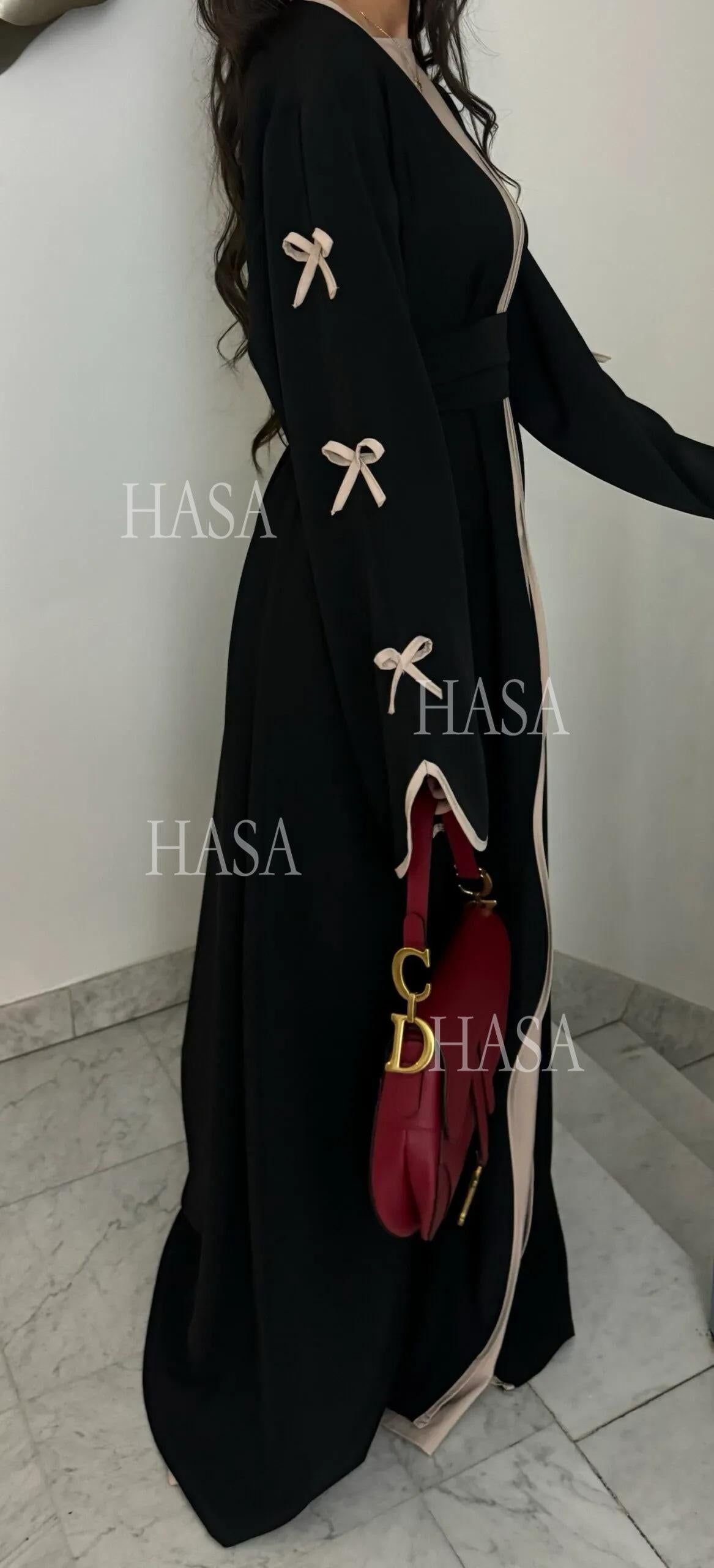 HS5862 Elegant Wavy-edge Bow Robe (with Belt) for A Feminine Look