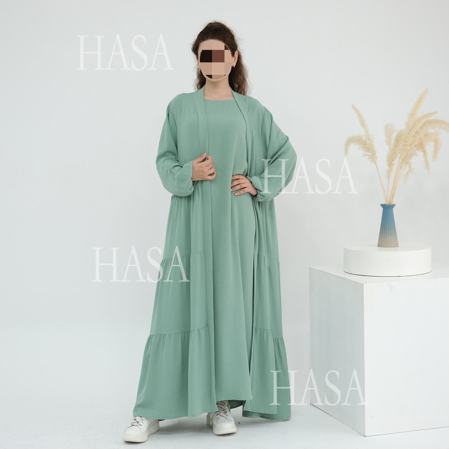 HS6559  Solid Color Loose Robe Dress Two-piece Set