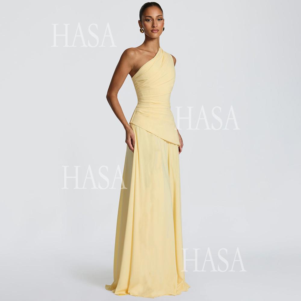 HASA HS6765 Elegant Sculpted Fit Maxi Dress
