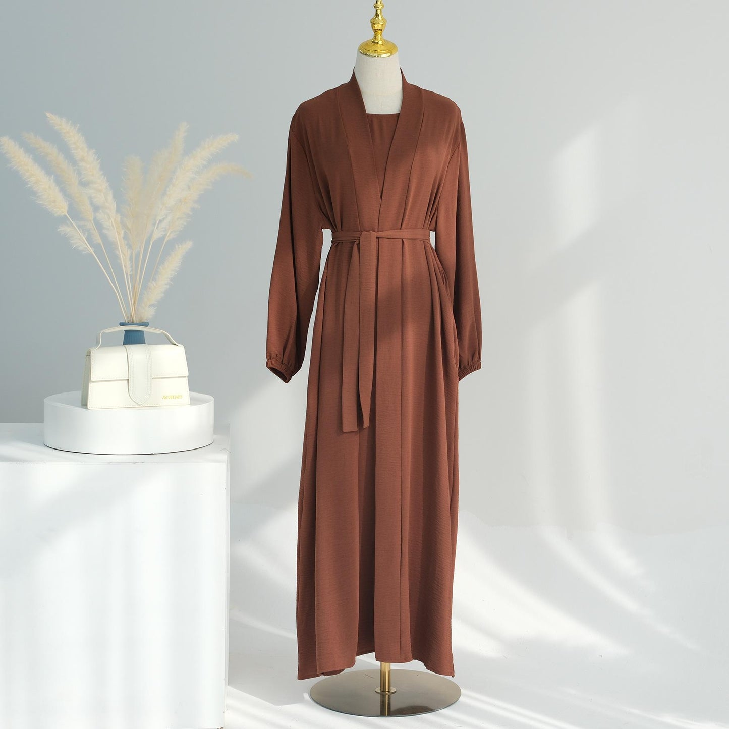 HASASERIES HS0995 3pcs Cardigan+without  Sleeves Inner Dress+Hijab