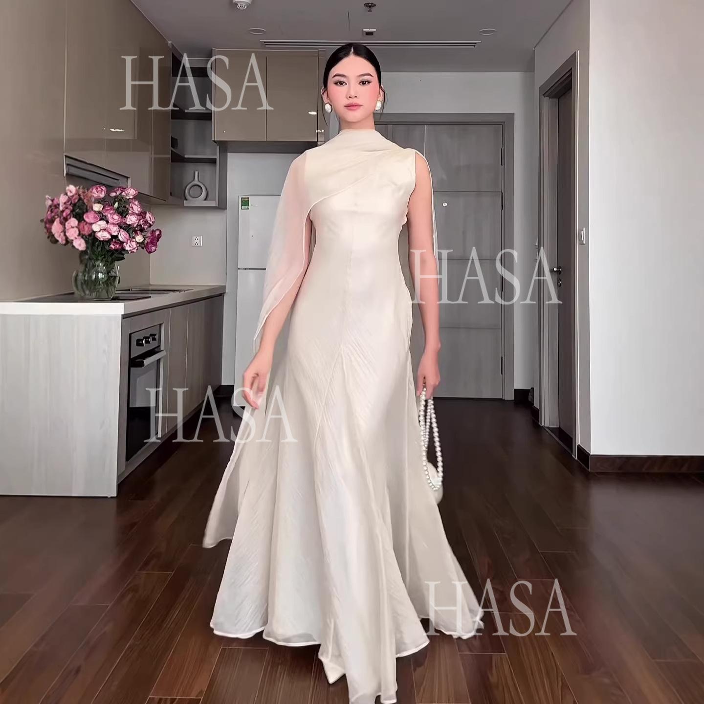 HS6742 Luxury High Neck Cape Dress Flowy Floor-Length Evening Maxi Gown