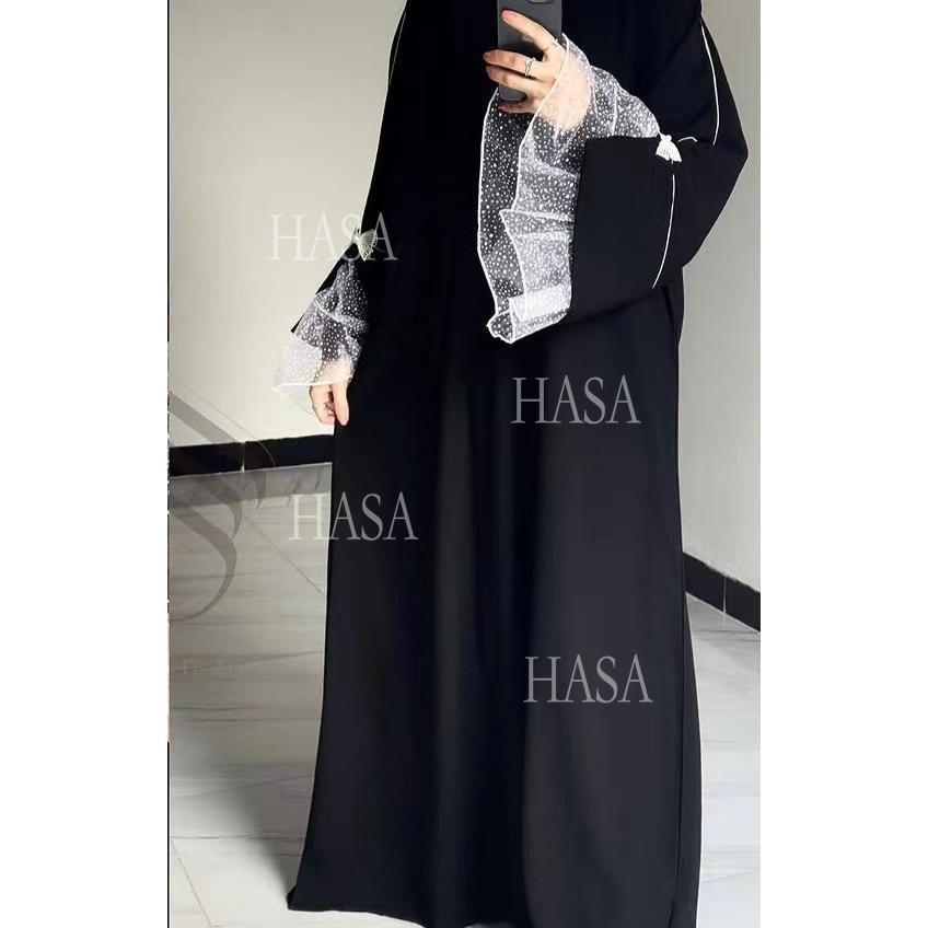 HASA's series HS6563 Elegant Lace Paneled Bow Cuff Robe Dress
