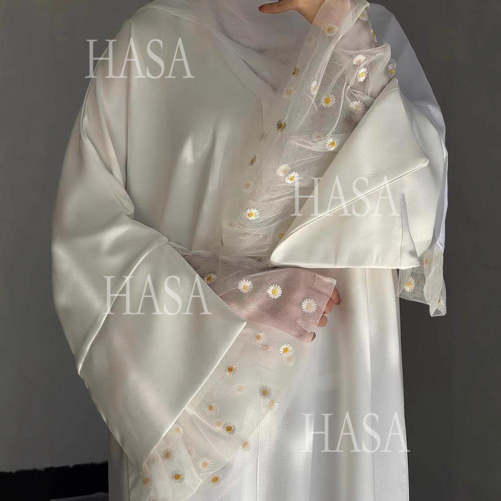 HS6564 Lace Daisy Embellished Long Dress Robe