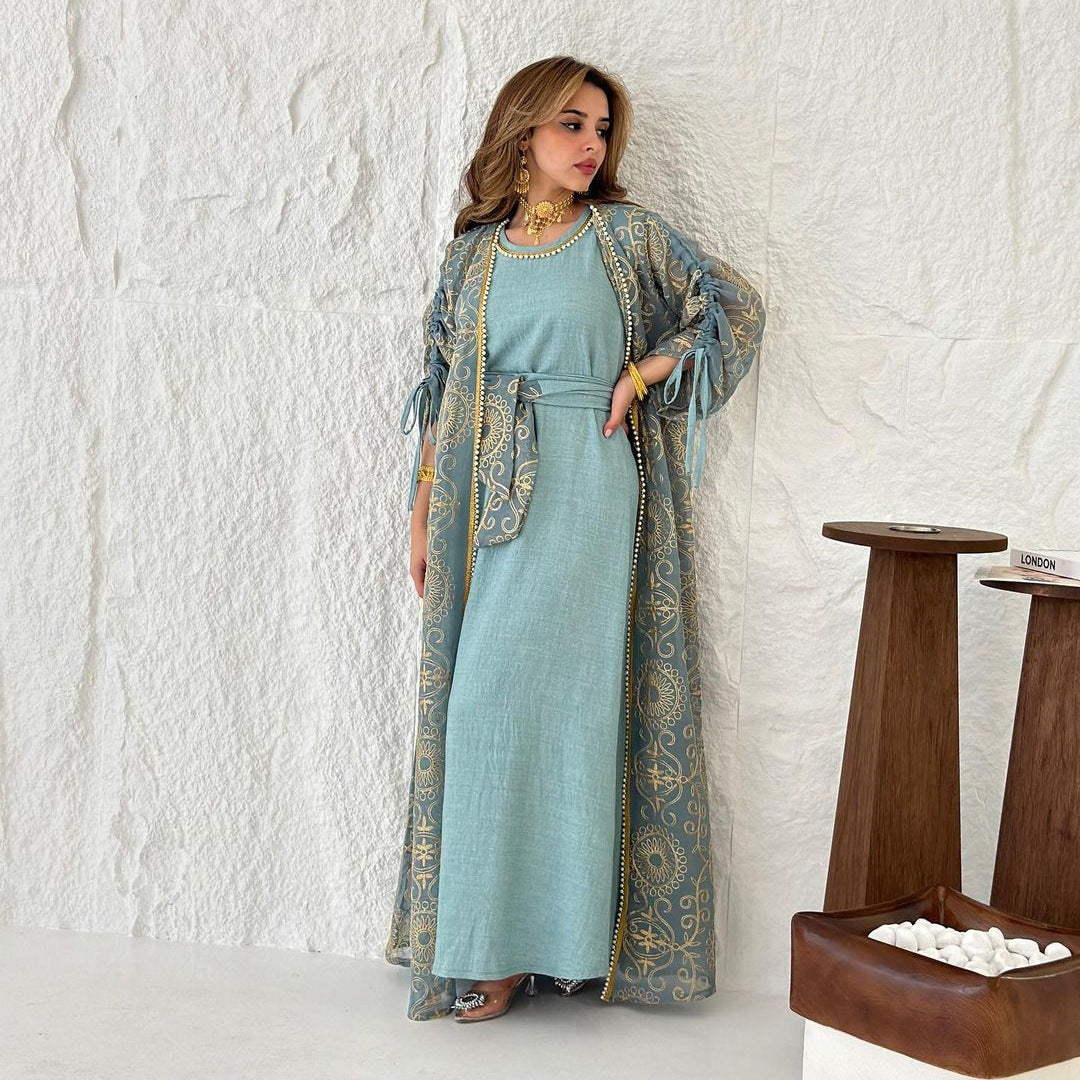 HS6653 Embroidered Robe Two-piece Set, Elegant and Lightweight Design.