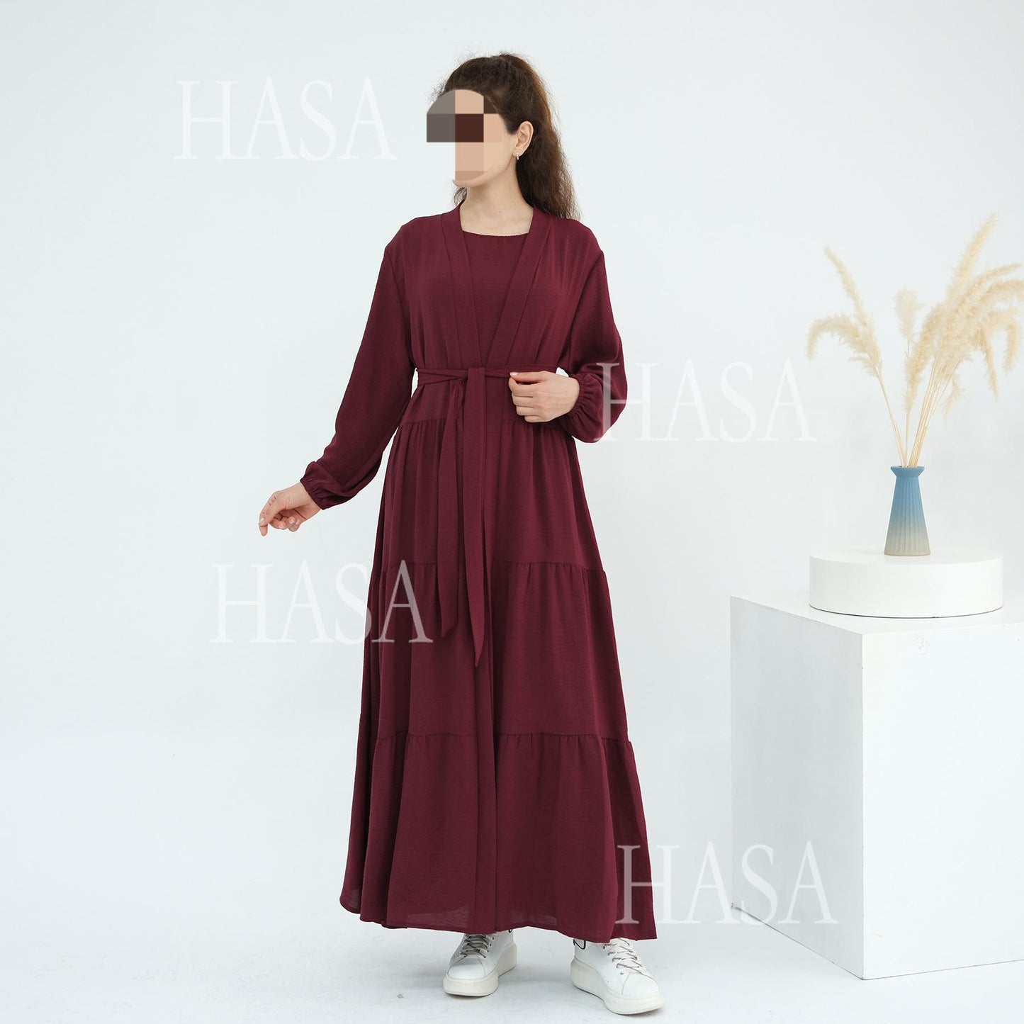 HS6559  Solid Color Loose Robe Dress Two-piece Set