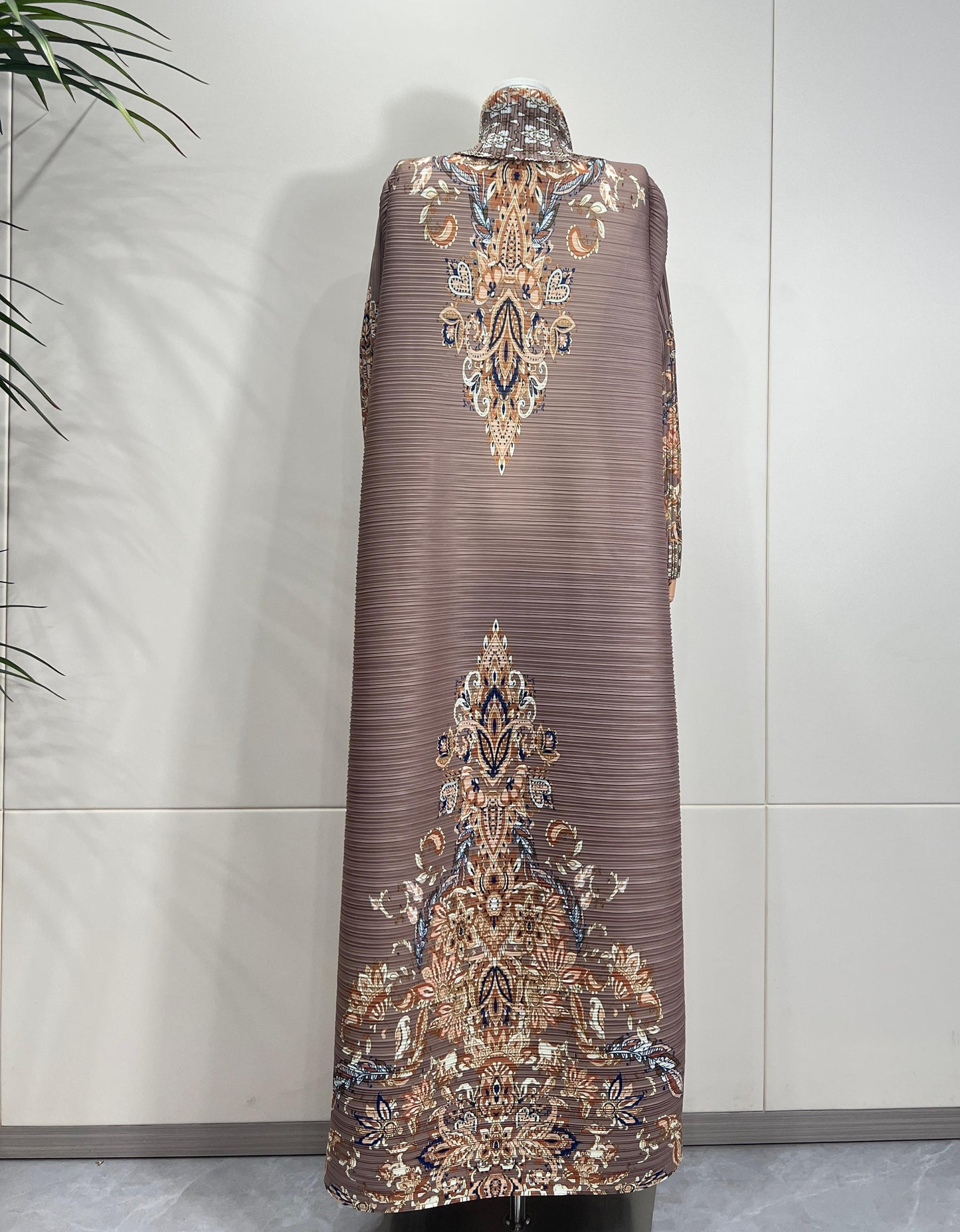 HS6715 Timeless Taupe  Elevated Abaya with Luxurious Patterned Details