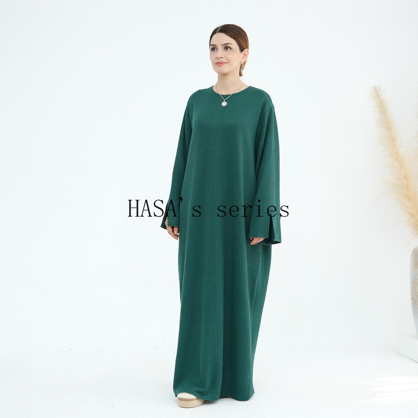 HS5440 Large Sleeve Thick Knitted Sweater Dress - Loose and Elegant Long Dress party  wear red dress thick  thigh 2  part bow  outfits
