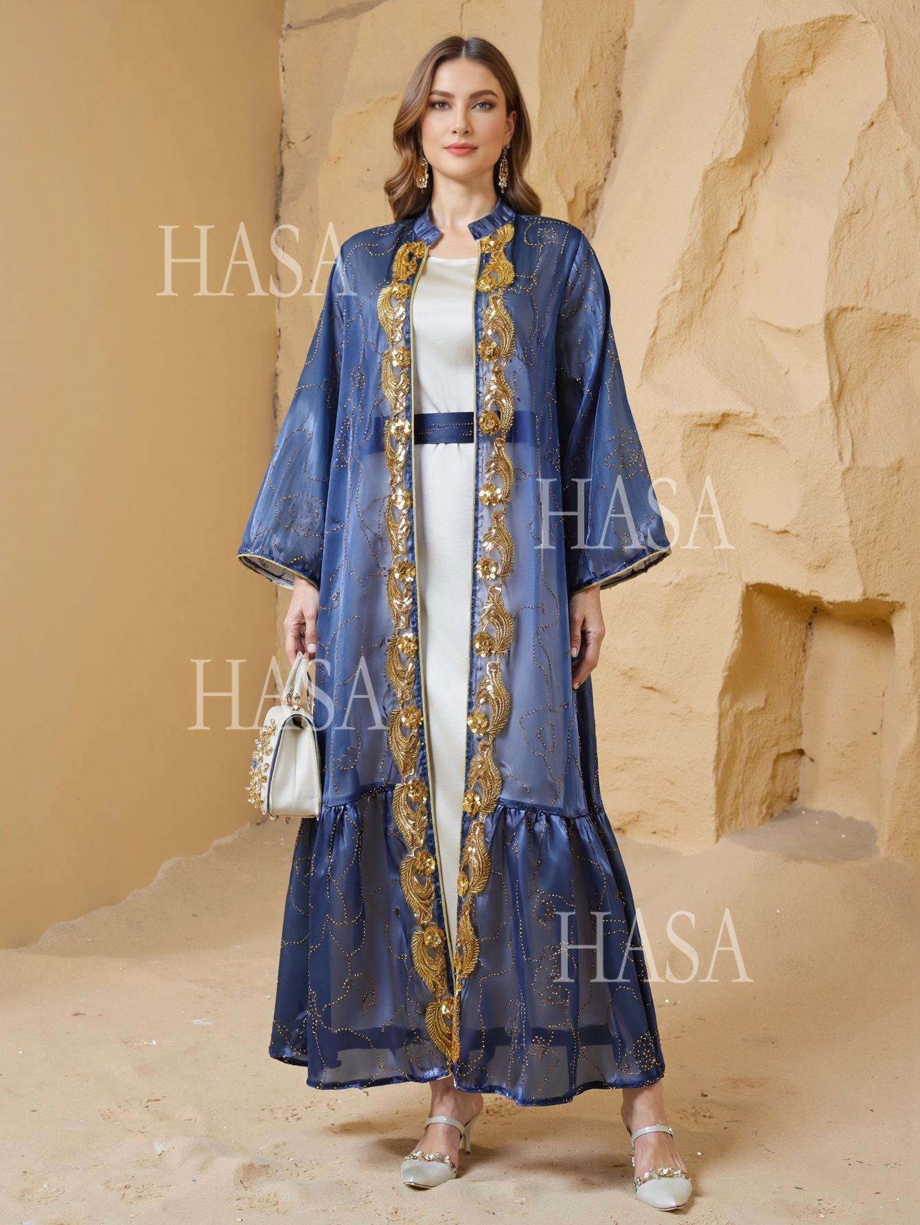 HASA HS6758 Elegant Gold Trim Flowing Maxi Outfit