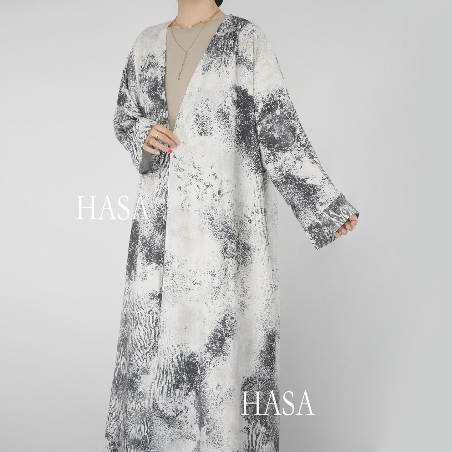 HS6322 Elegant Lightweight Printed Long Cardigan(Abaya Size 52-54)