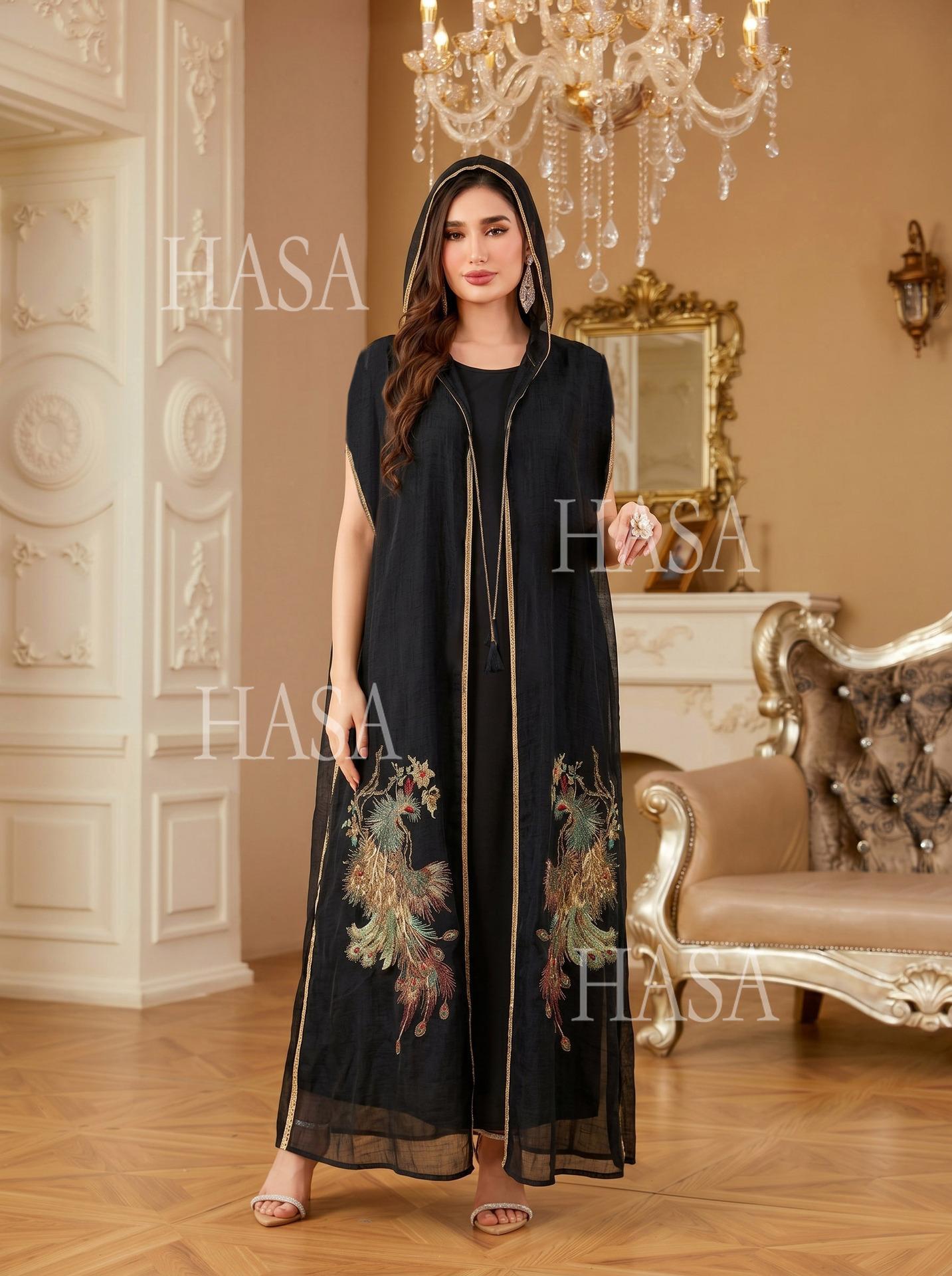HASA HS6763 Elegant Tassel Hooded Maxi Ensemble