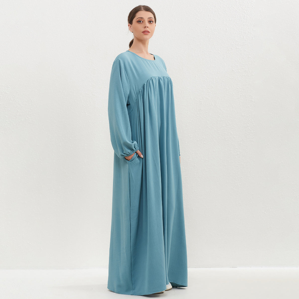 HASA HS0559 Crepe Abaya with Pockets + Layered Khimar Set