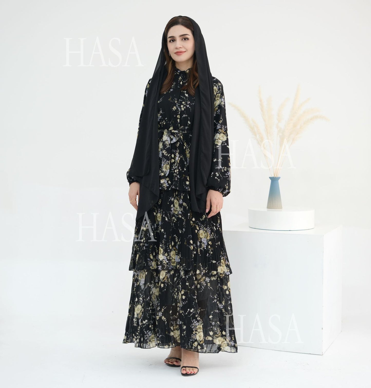 HS6500  Romantic Layered Print Long Dress