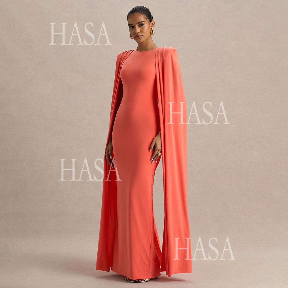 HASA HS6774 Luxury Long Sleeve Cape Style Bodycon Dress