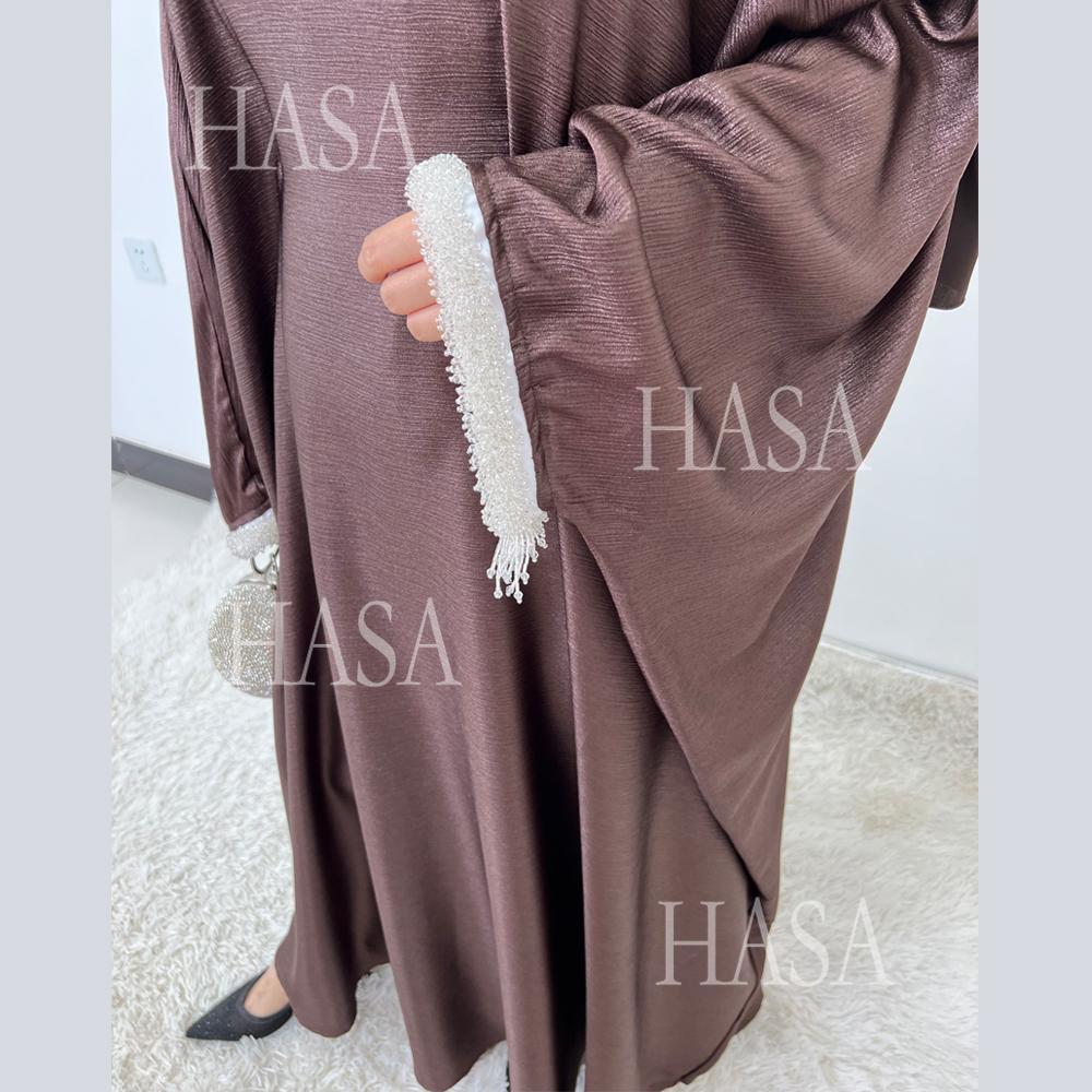 HS6496 Simple and Elegant Bat Sleeve Beaded Robe Dress (headscarf Not Included)
