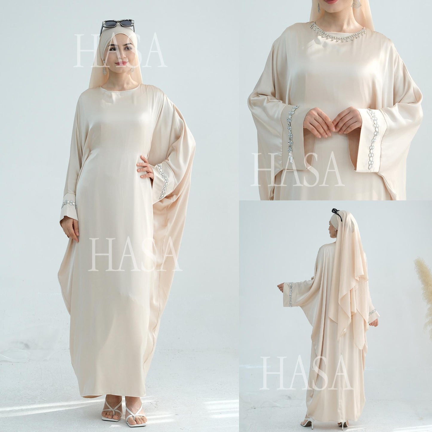 HS5882 A Cardigan Dress with Exquisite Hot Diamond Embellishment and Elegant Details closed abayas