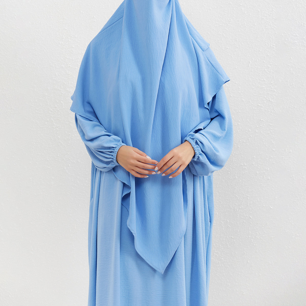 HASA HS0559 Crepe Abaya with Pockets + Layered Khimar Set