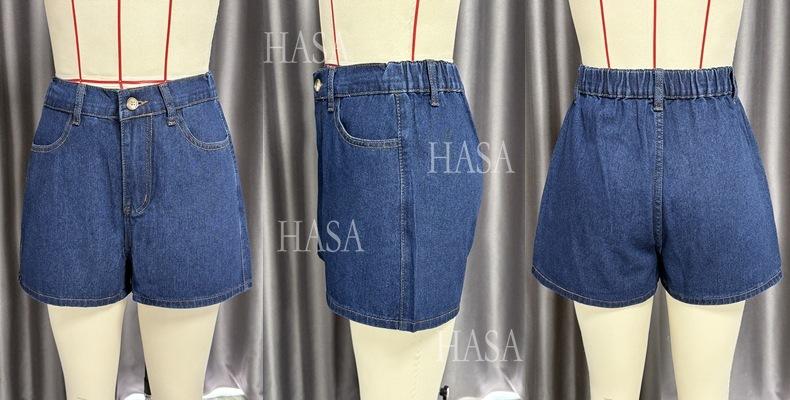 HASA HS6097 Women’s Button Front Denim Top with Matching Shorts