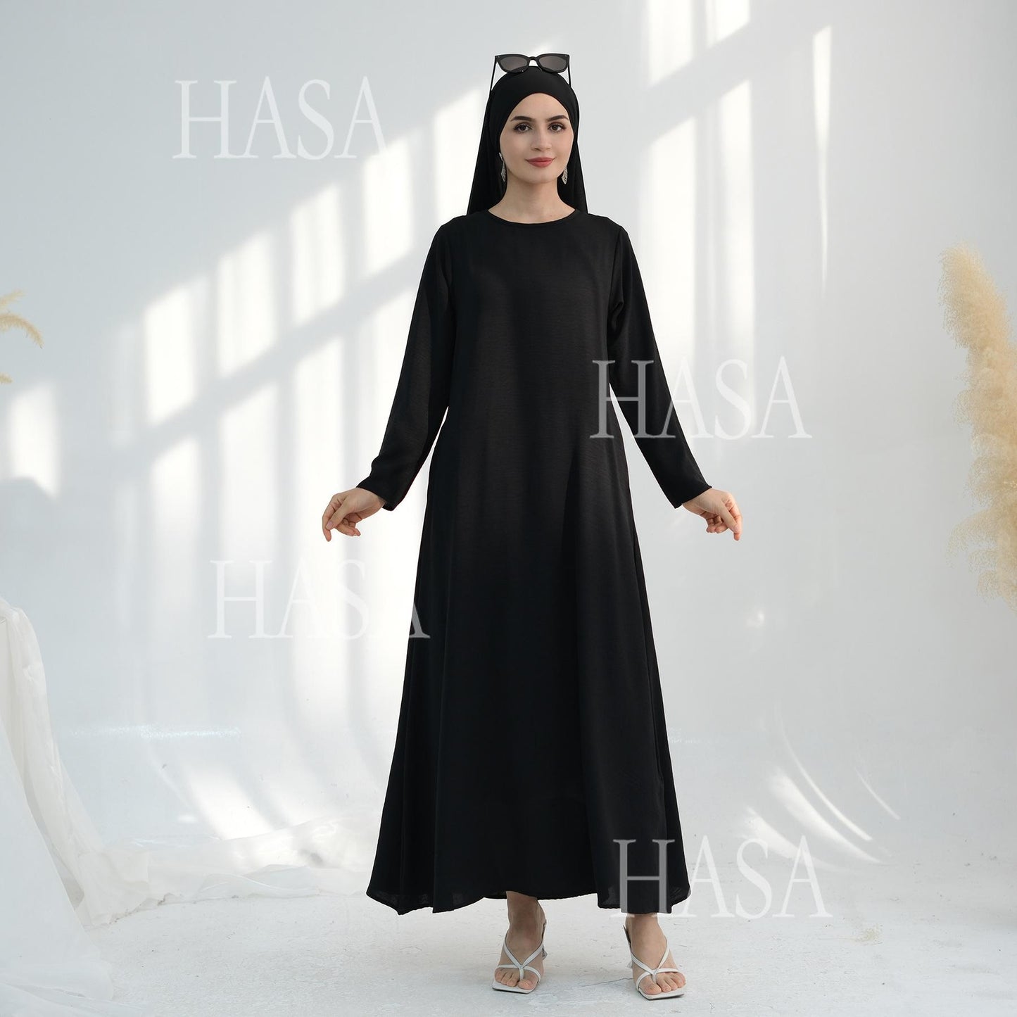 HS6513 Double-layered sleeve chiffon cardigan two-piece robe abaya (headscarf not included)