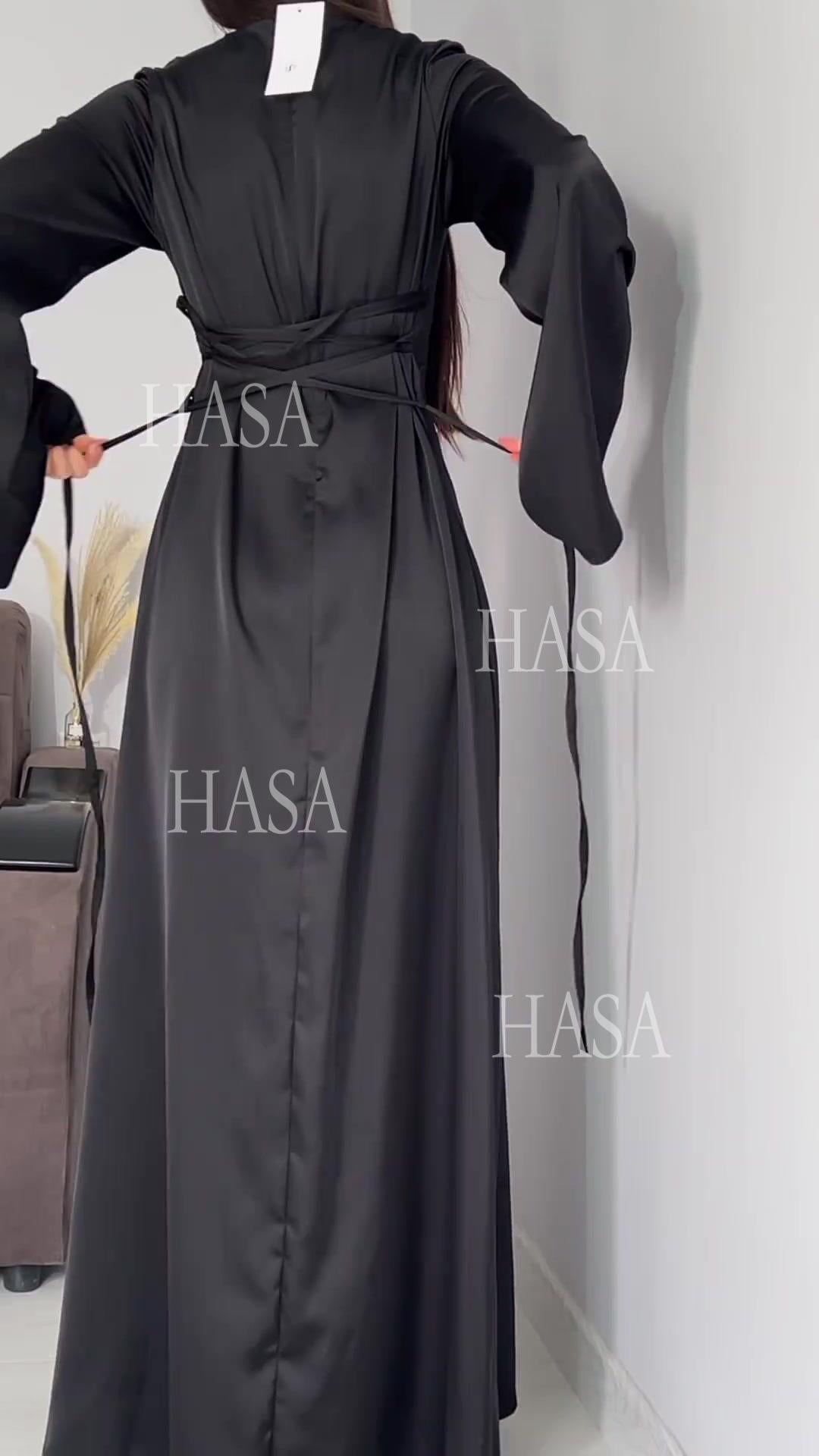 HASA HS6757 Classic Round Neck Flowy Maxi Dress