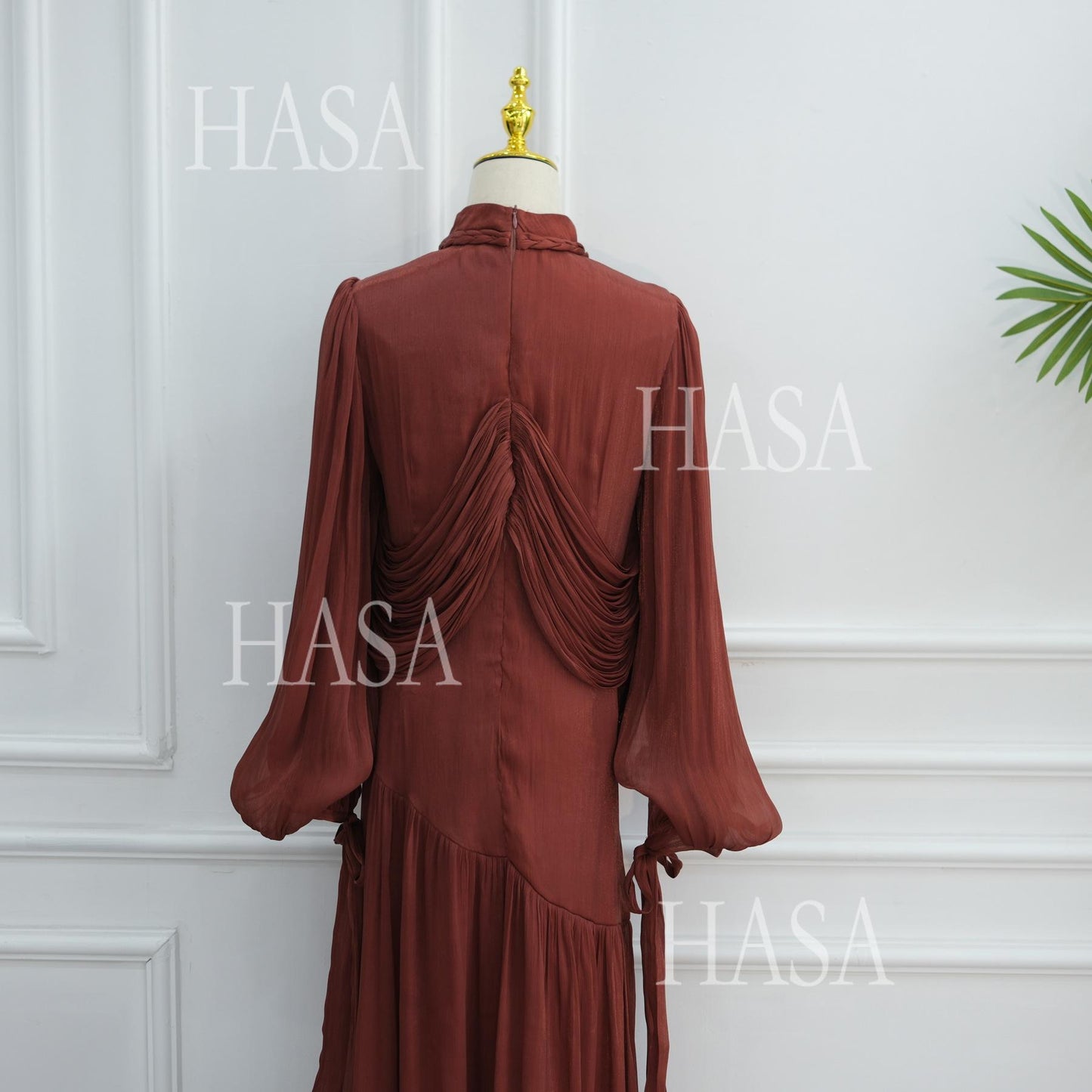 HASA HS6803 Chic Ruched Maxi Dress with Elegant Flow