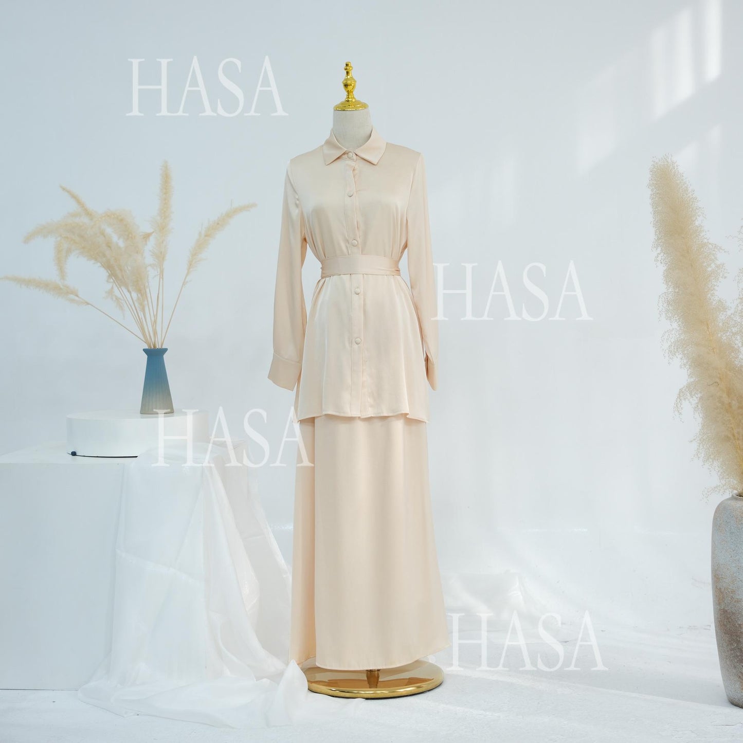 HS5874 Gentle Lace-up Two-piece Suit, Simple Texture, First Choice for Daily Wear abaya girl