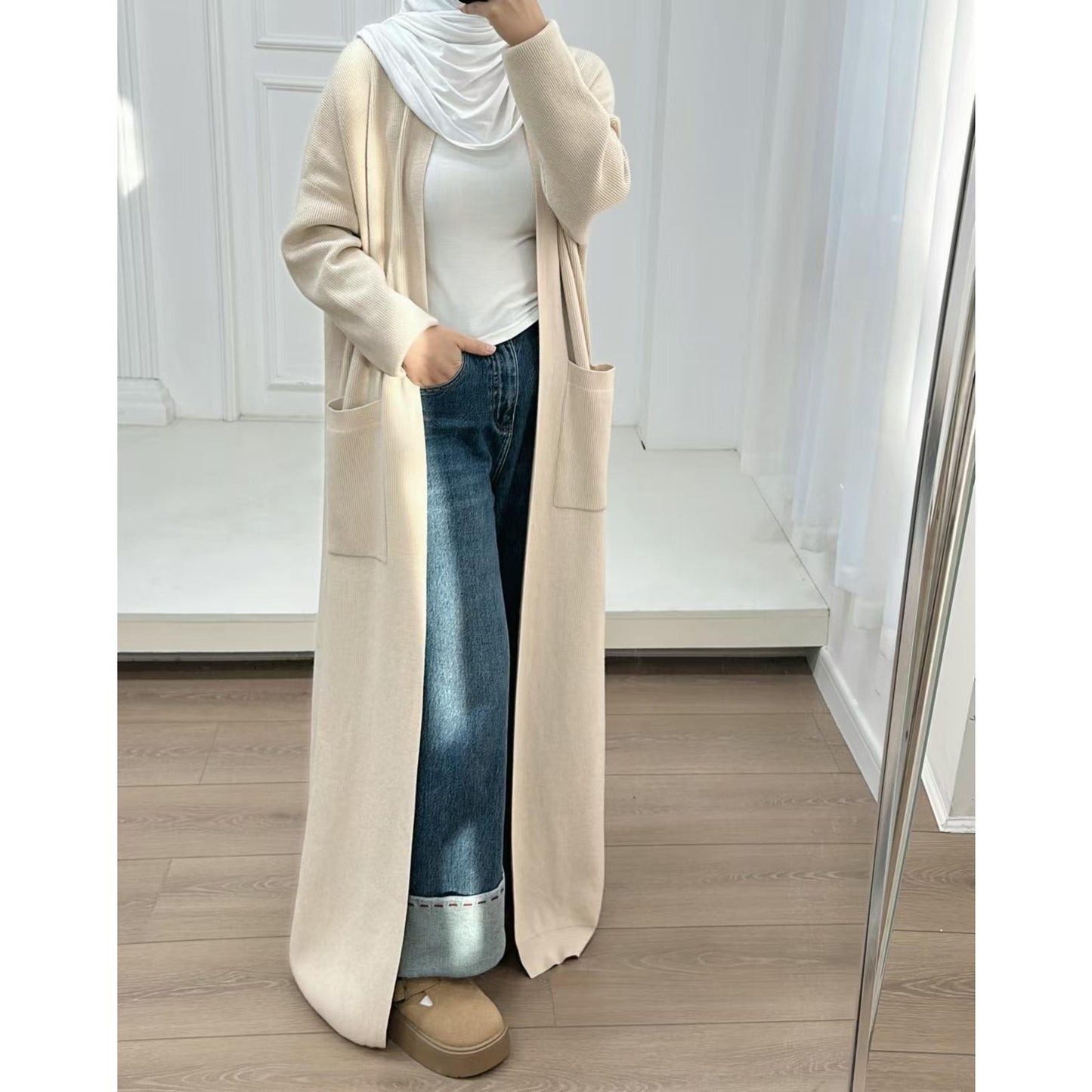 HS5439 Temperament Knitted Cardigan - Autumn and Winter Thick Loose Long Dress long  sleeve