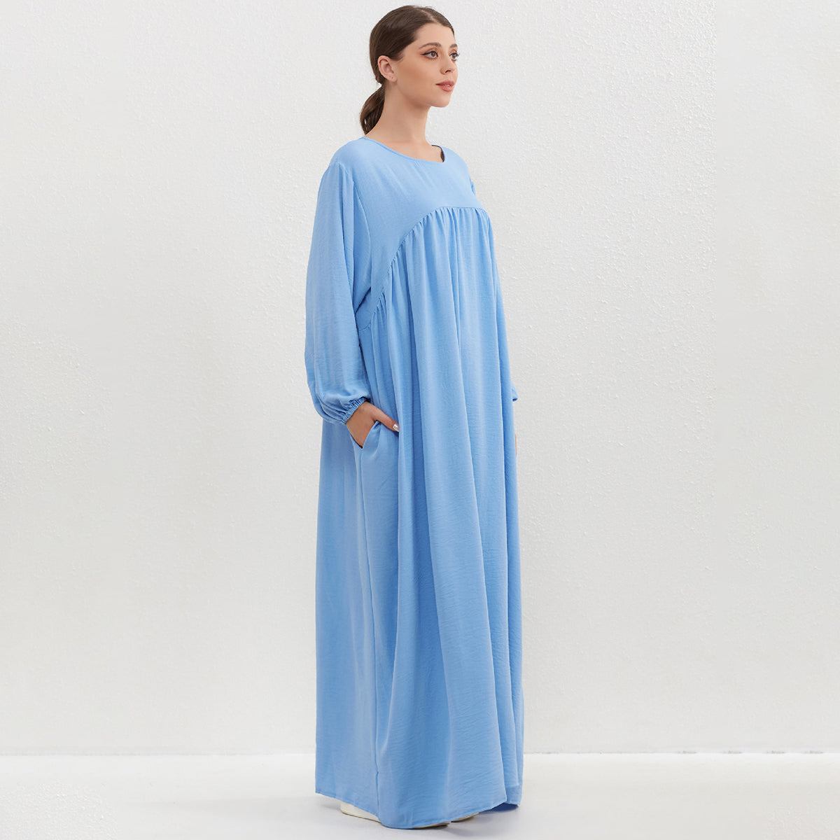 HASA HS0559 Crepe Abaya with Pockets + Layered Khimar Set