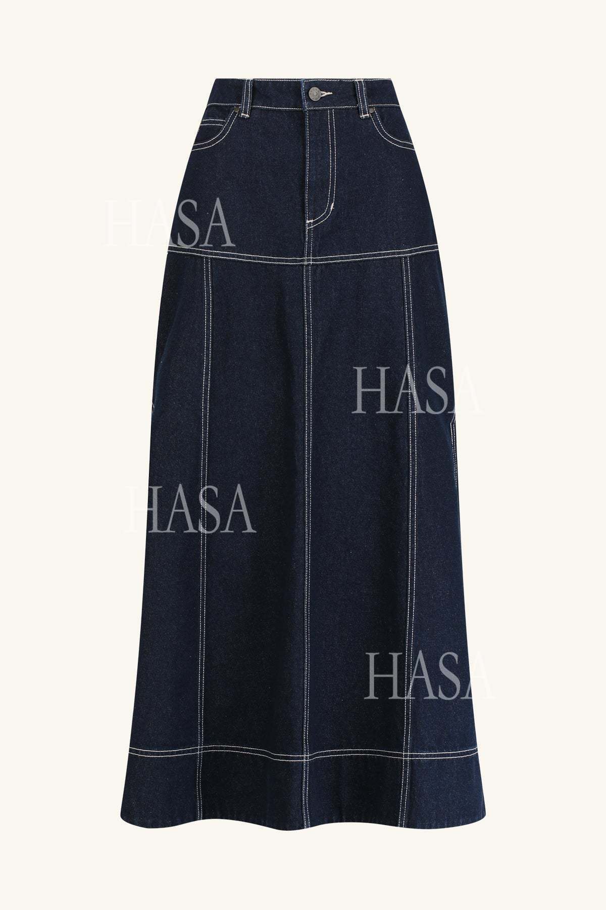 HASA HS6794 Trendy Dark Wash Denim Maxi Skirt Matching Set