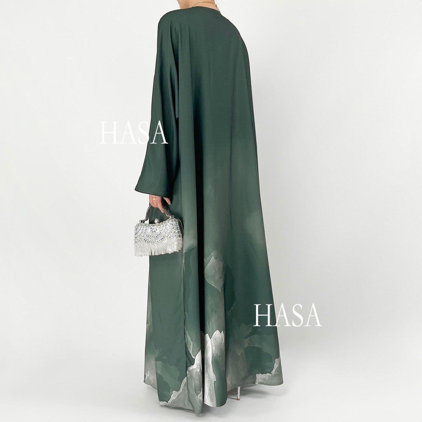 HS6324 Artistic Ombré Brushstroke Summer Kimono Abaya