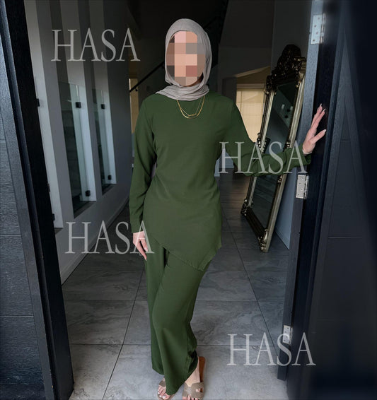 HS6614 Simple solid color two-piece casual suit (excluding headscarf)