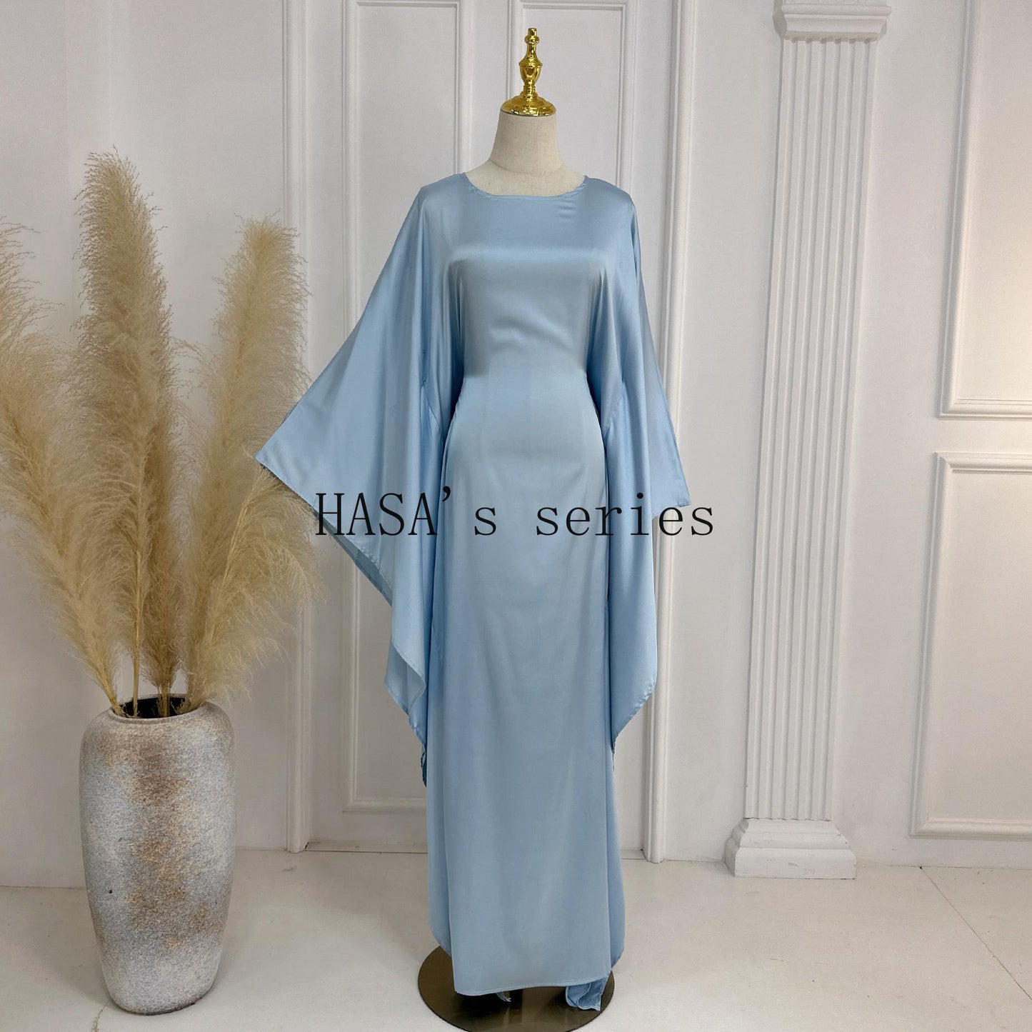 HS1504 Satin Batwing Sleeve Kaftan with Inner Belt