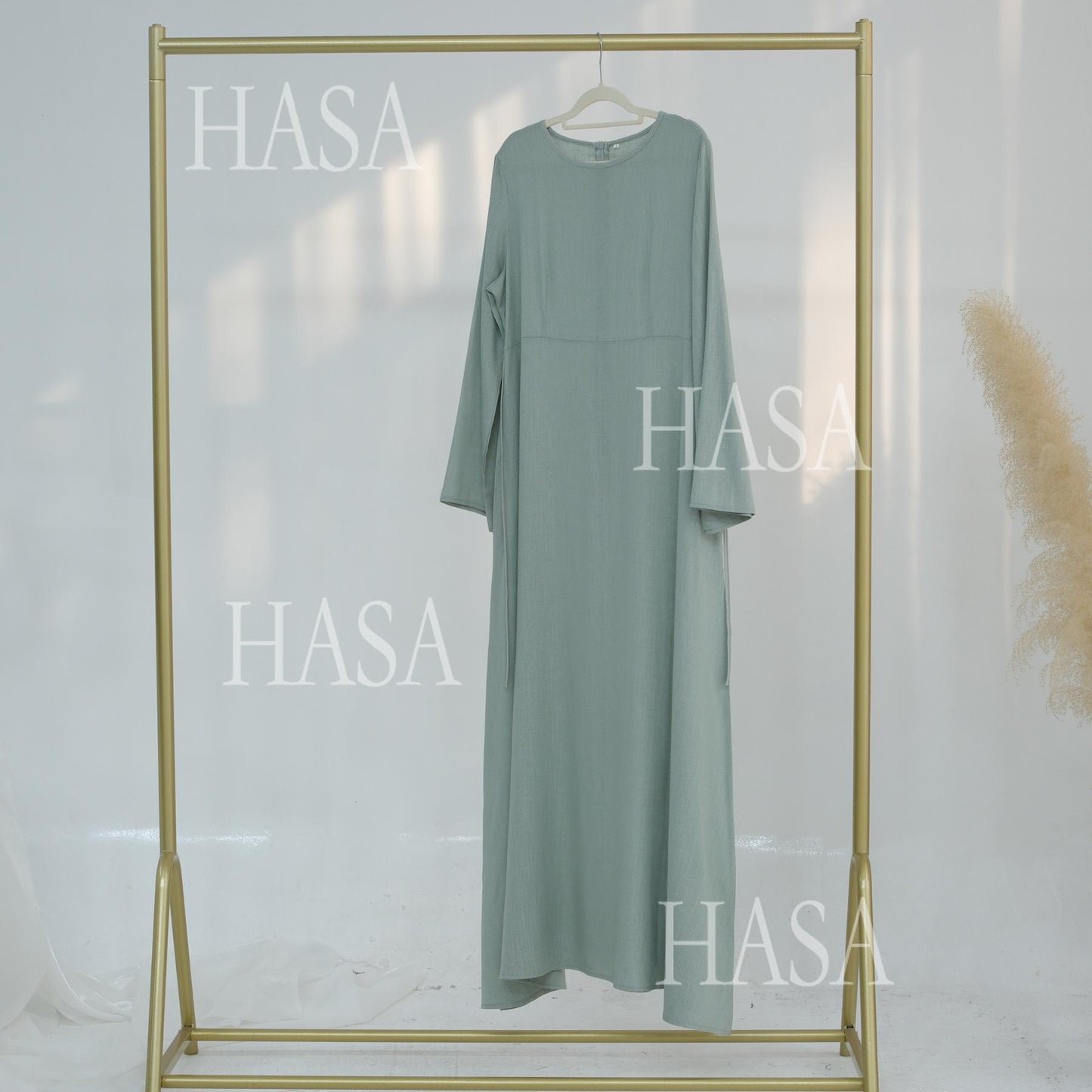 HS6494 Simple Solid Color Linen Bamboo Dress | Lace-Up Design