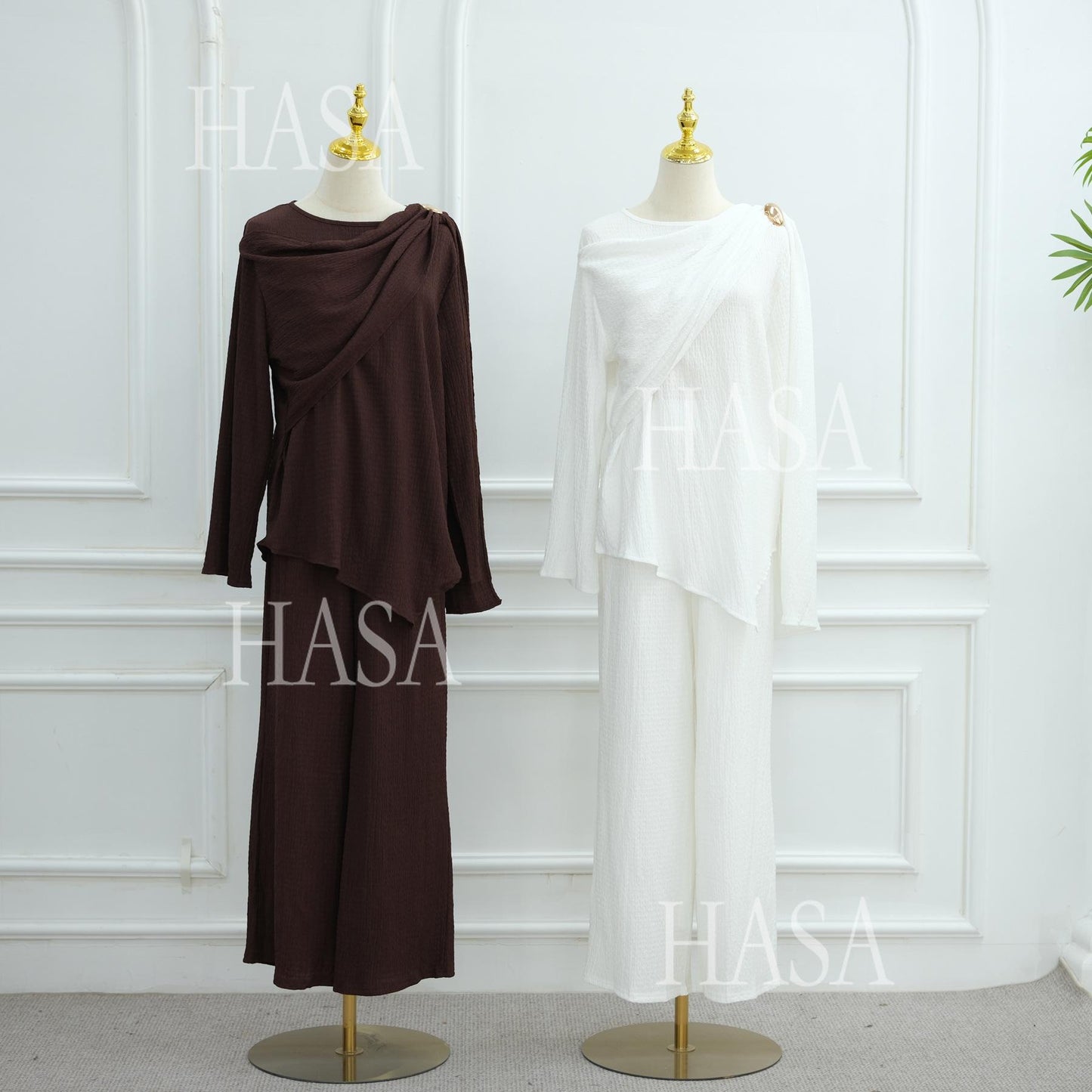 HS6568 Solid Color Design Top + Pants Two-piece Set for Daily Personality Wear
