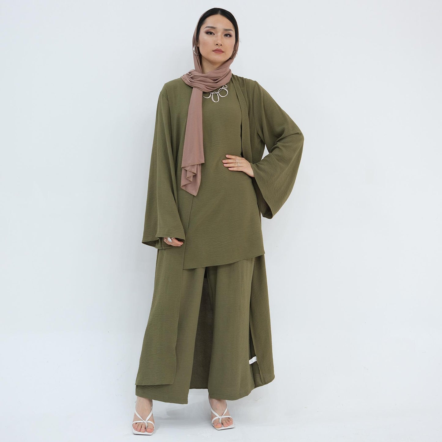 HS5107 Classic Solid Color Three-piece Suit - Loose Long Design Combination