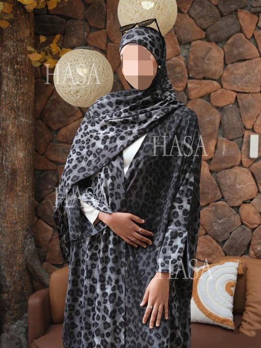 HS6576 Women's Printed Cardigan Abaya (with Optional Matching Headscarf)