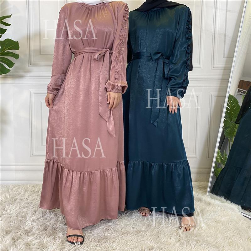 HS6591 Solid Color Turtleneck Long Sleeve Dress with Pleated Waistband