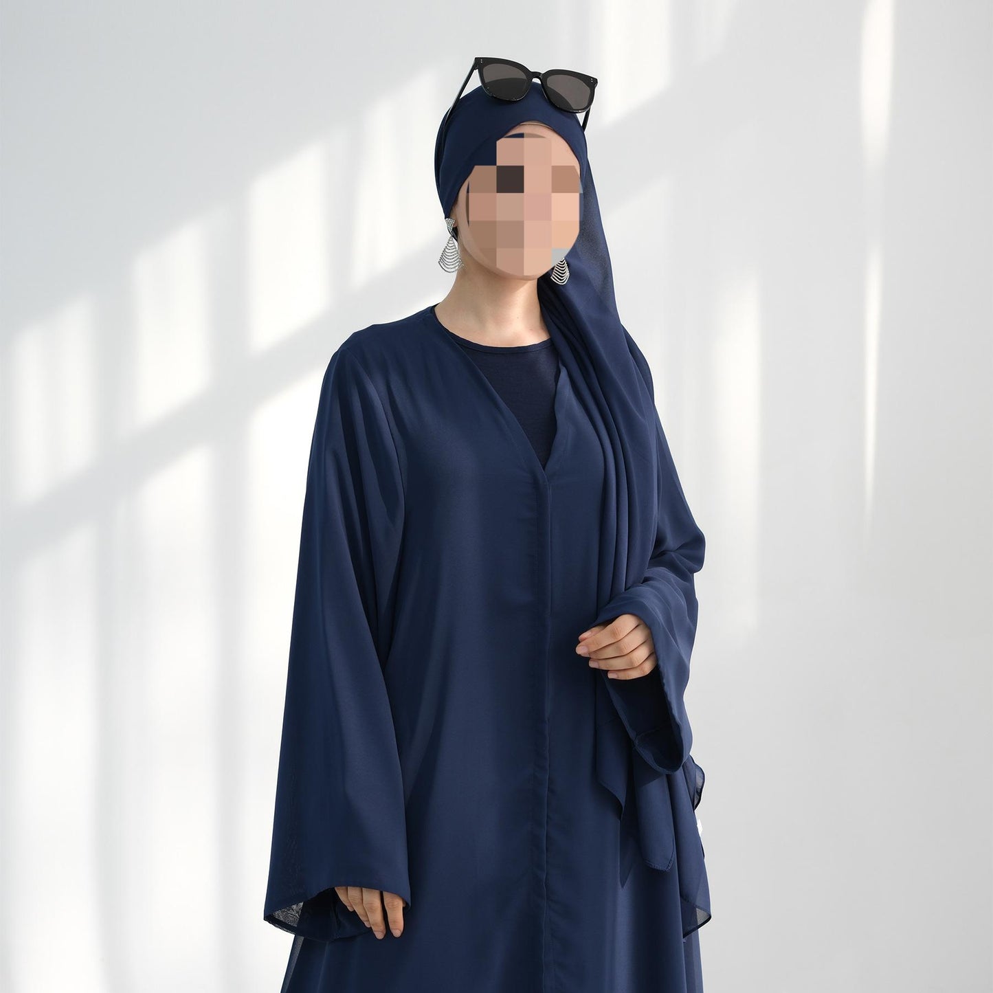 HS6513 Double-layered sleeve chiffon cardigan two-piece robe abaya (headscarf not included)