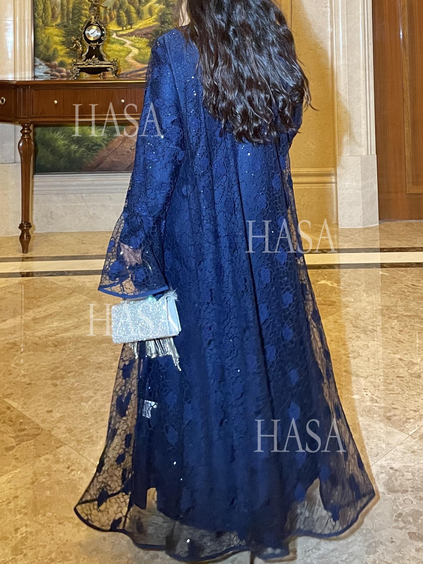 HS6488 Two-piece long dress with flared sleeves and lace sequined cape