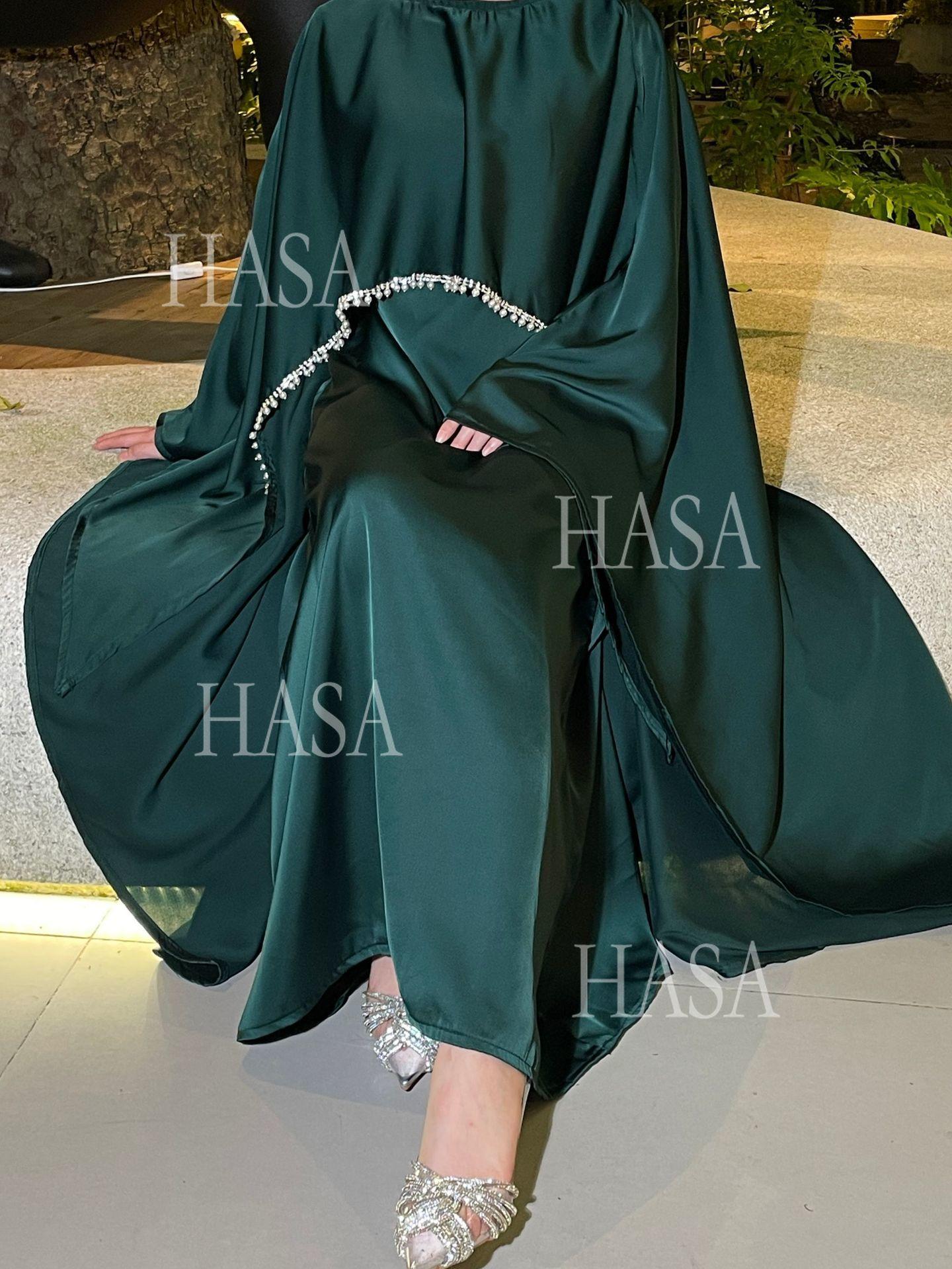 HS6476 Long Sleeves Glossy Robe with Pearl Embellishment