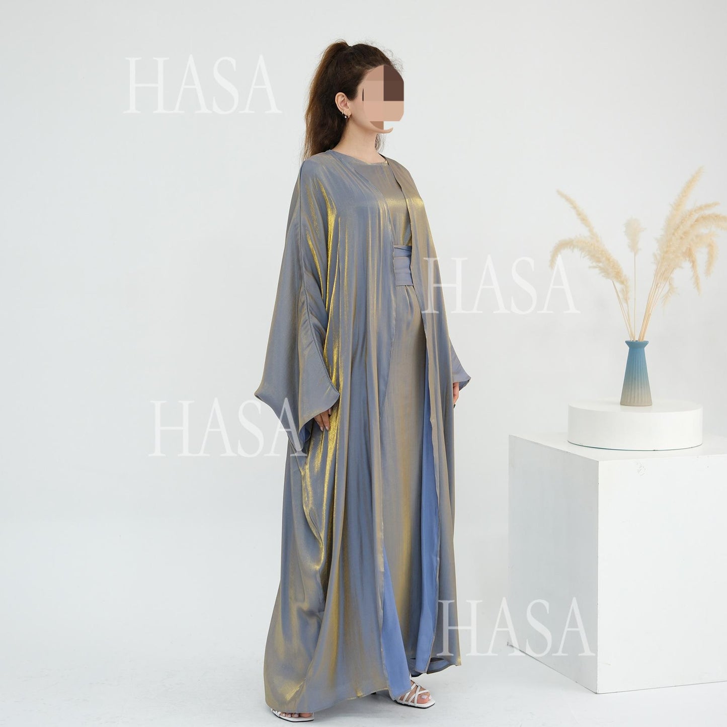 HS6530 Solid color simple two-piece long skirt suit