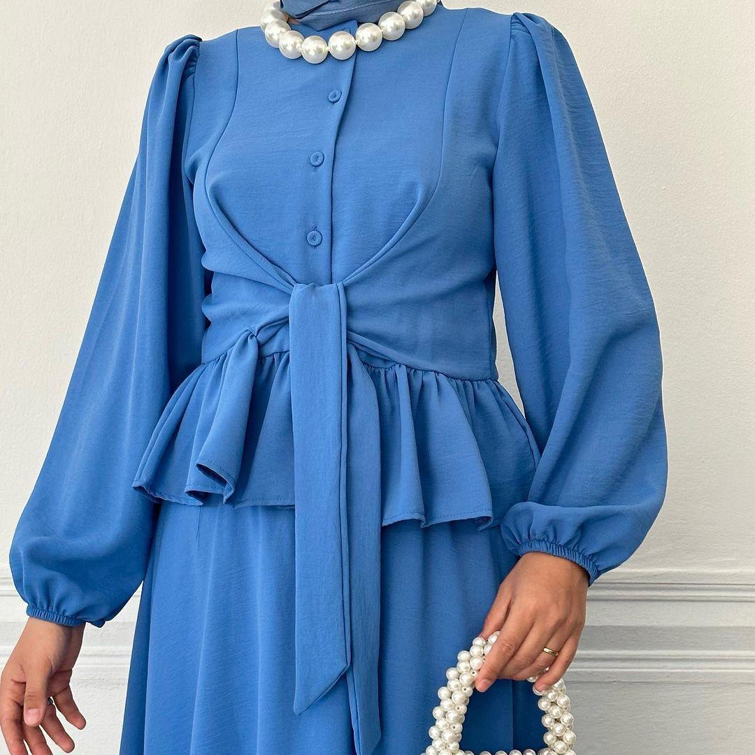 HASASERIES HS0825 Ensemble 2 pièces chemise à manches longues avec robe