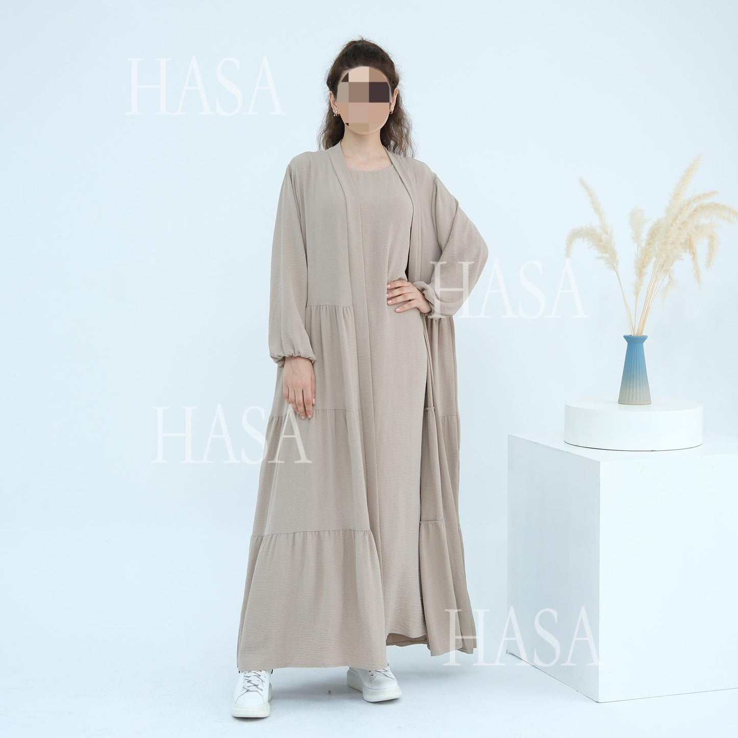 HS6559  Solid Color Loose Robe Dress Two-piece Set