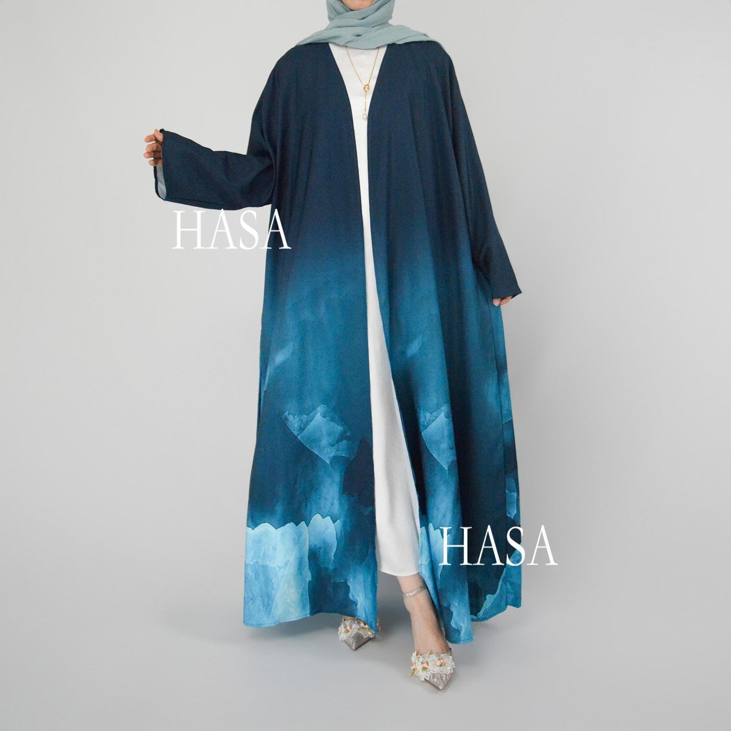 HS6324 Artistic Ombré Brushstroke Summer Kimono Abaya