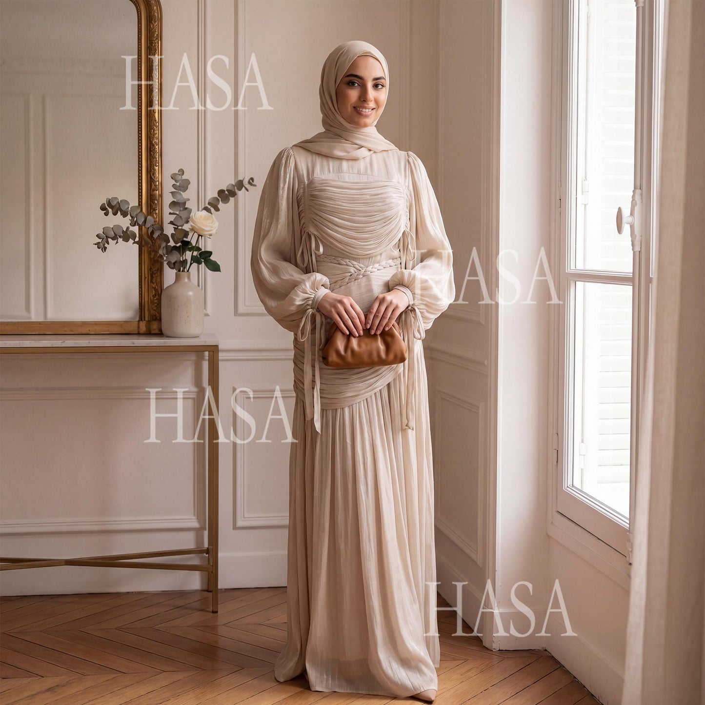 HASA HS6803 Chic Ruched Maxi Dress with Elegant Flow