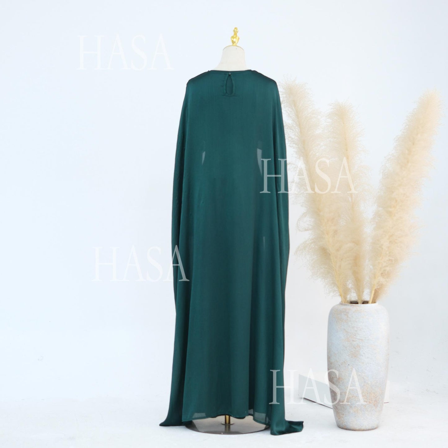 HS5870 Elegant drape two-piece robe dress-Light luxury street style abaya girl
