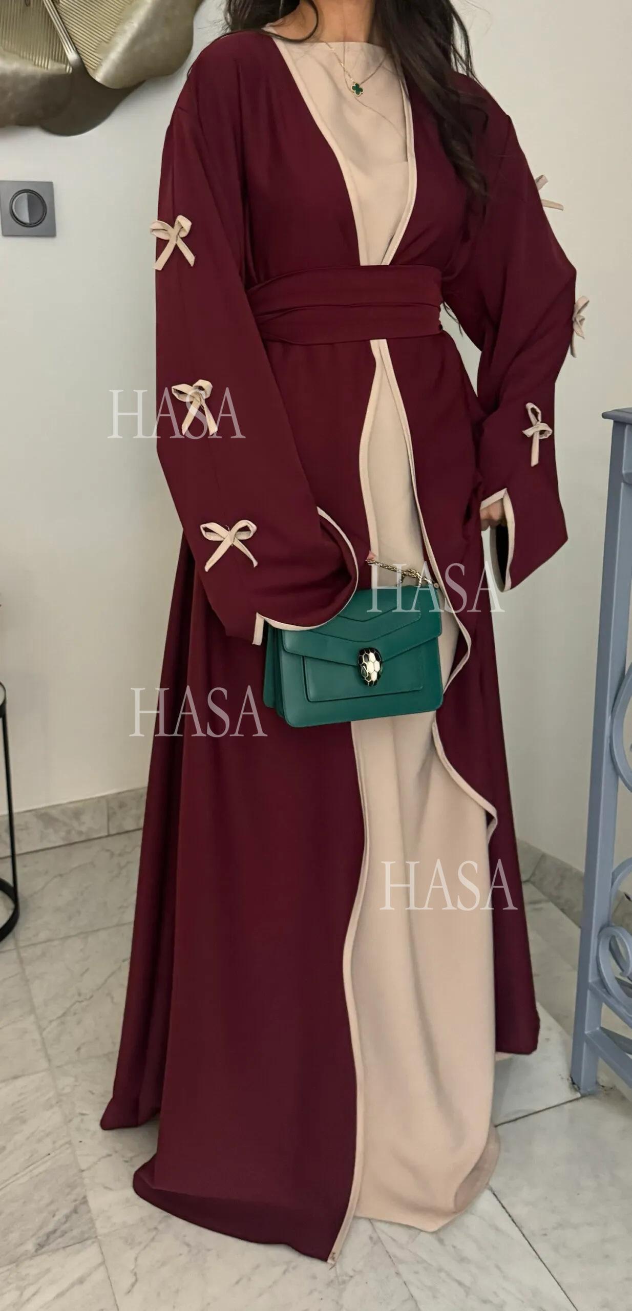 HS5862 Elegant Wavy-edge Bow Robe (with Belt) for A Feminine Look