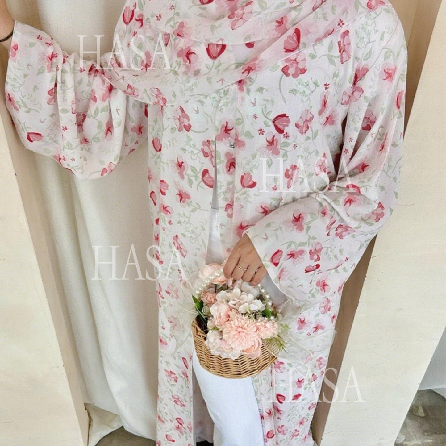 HS6515 Summer Printed Chiffon Jacket and Headscarf Two-Piece Set
