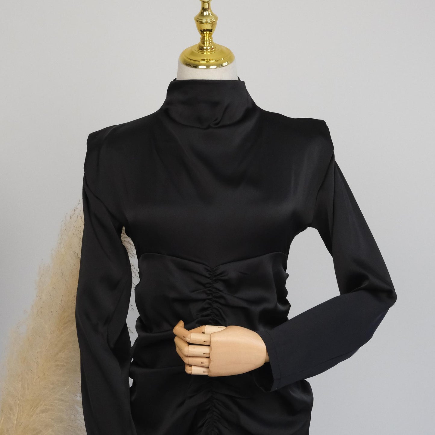 Robe de chambre amincissante à col montant de couleur unie HASASERIES HS1020